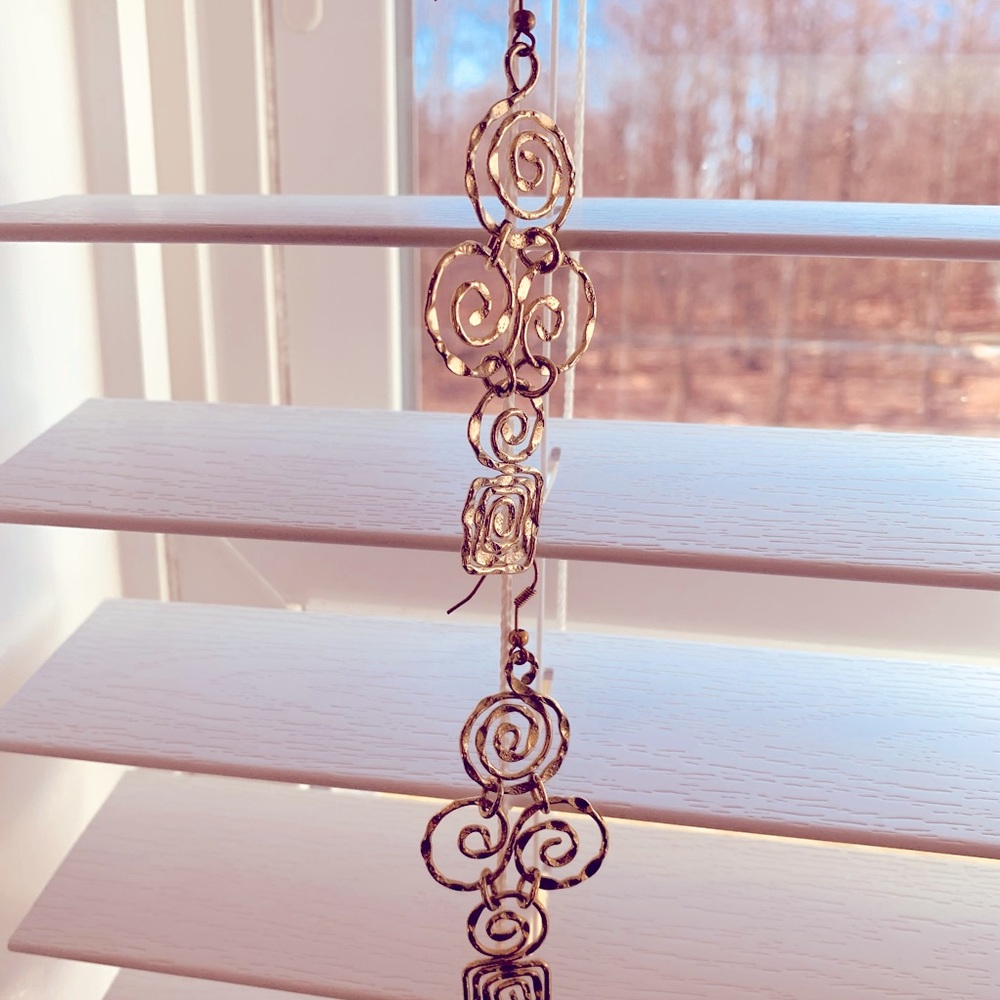 Phoenician Art Deco hammered spiral hieroglyphic earrings - Picture 3 of 5
